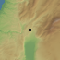 Shaded relief of the 55 km around al-H̱iyām, drawn from the GMTED2010 grid