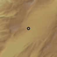 Shaded relief of the 55 km around Mazra'at Bayt Ţaqš, drawn from the GMTED2010 grid