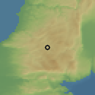 Shaded relief of the 55 km around Ramayš, drawn from the GMTED2010 grid