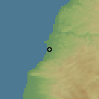Shaded relief of the 55 km around Rā's-al-'Ayn, drawn from the GMTED2010 grid