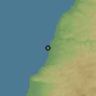 Shaded relief of the 55 km around Şūr, drawn from the GMTED2010 grid