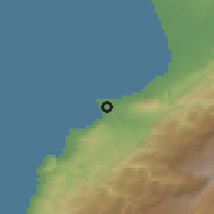 Shaded relief of the 55 km around Ţarābulus, drawn from the GMTED2010 grid