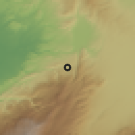 Shaded relief of the 55 km around al-Qubayyāt, drawn from the GMTED2010 grid