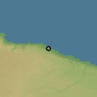 Shaded relief of the 56 km around Karsah, drawn from the GMTED2010 grid