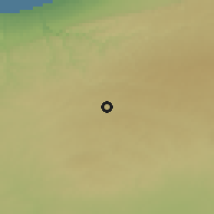 Shaded relief of the 56 km around Qandūlah, drawn from the GMTED2010 grid