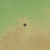 Shaded relief of the 56 km around Qaryat Qārāt, drawn from the GMTED2010 grid