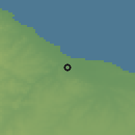 Shaded relief of the 56 km around al-Jum'ah, drawn from the GMTED2010 grid