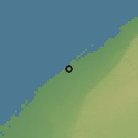 Shaded relief of the 56 km around Daryānah, drawn from the GMTED2010 grid