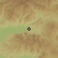 Shaded relief of the 53 km around Vinica, drawn from the GMTED2010 grid