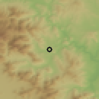 Shaded relief of the 53 km around Čaška, drawn from the GMTED2010 grid