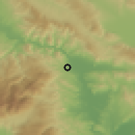 Shaded relief of the 53 km around Miravci, drawn from the GMTED2010 grid