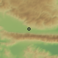 Shaded relief of the 53 km around Novo Selo, drawn from the GMTED2010 grid