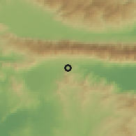 Shaded relief of the 53 km around Pehčevo, drawn from the GMTED2010 grid