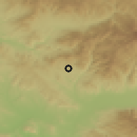 Shaded relief of the 53 km around Probištip, drawn from the GMTED2010 grid