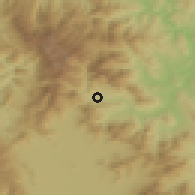 Shaded relief of the 53 km around Bogomila, drawn from the GMTED2010 grid