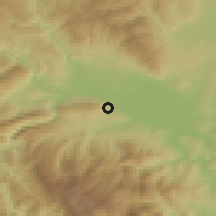 Shaded relief of the 53 km around Sopište, drawn from the GMTED2010 grid