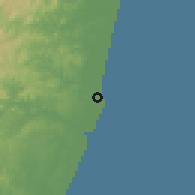 Shaded relief of the 59 km around Mahanoro, drawn from the GMTED2010 grid