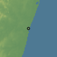 Shaded relief of the 58 km around Mananjary, drawn from the GMTED2010 grid