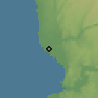 Shaded relief of the 58 km around Toliary, drawn from the GMTED2010 grid