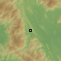 Shaded relief of the 60 km around Bentong, drawn from the GMTED2010 grid