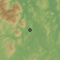 Shaded relief of the 60 km around Bertam, drawn from the GMTED2010 grid