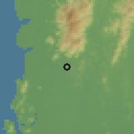 Shaded relief of the 60 km around Beruas, drawn from the GMTED2010 grid