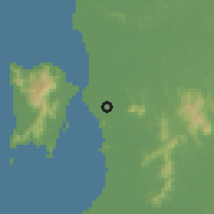 Shaded relief of the 60 km around Besar, drawn from the GMTED2010 grid