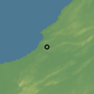 Shaded relief of the 60 km around Bintulu, drawn from the GMTED2010 grid