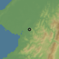 Shaded relief of the 60 km around Bukau, drawn from the GMTED2010 grid