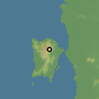 Shaded relief of the 60 km around Bukit Bendera, drawn from the GMTED2010 grid