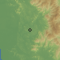Shaded relief of the 60 km around Bukit Beruntung, drawn from the GMTED2010 grid