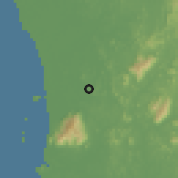 Shaded relief of the 60 km around Bukit Jenun, drawn from the GMTED2010 grid
