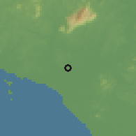 Shaded relief of the 60 km around Bukit Kangkar, drawn from the GMTED2010 grid