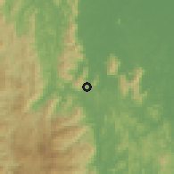 Shaded relief of the 60 km around Bukit Lakota, drawn from the GMTED2010 grid