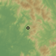 Shaded relief of the 60 km around Bukit Naning, drawn from the GMTED2010 grid