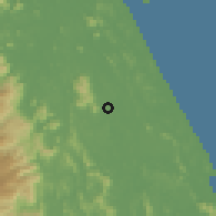 Shaded relief of the 60 km around Bukit Payong, drawn from the GMTED2010 grid