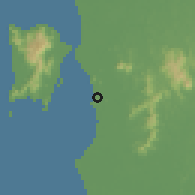Shaded relief of the 60 km around Bukit Tambun, drawn from the GMTED2010 grid