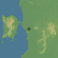 Shaded relief of the 60 km around Bukit Tengah, drawn from the GMTED2010 grid