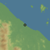 Shaded relief of the 60 km around Caluk, drawn from the GMTED2010 grid