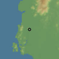 Shaded relief of the 60 km around Changkat Keruing, drawn from the GMTED2010 grid