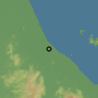 Shaded relief of the 60 km around Cherang Ruku, drawn from the GMTED2010 grid