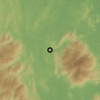 Shaded relief of the 60 km around Dong, drawn from the GMTED2010 grid