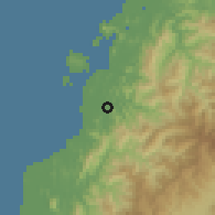 Shaded relief of the 60 km around Donggongon, drawn from the GMTED2010 grid
