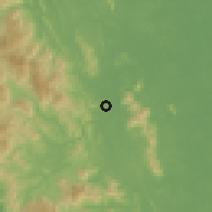 Shaded relief of the 60 km around Durian Tipus, drawn from the GMTED2010 grid