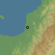 Shaded relief of the 60 km around Gadong, drawn from the GMTED2010 grid