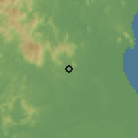 Shaded relief of the 60 km around Gambang, drawn from the GMTED2010 grid