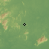 Shaded relief of the 60 km around Gedok, drawn from the GMTED2010 grid