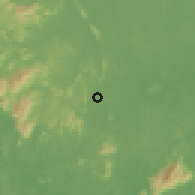 Shaded relief of the 60 km around Gemencheh Baru, drawn from the GMTED2010 grid