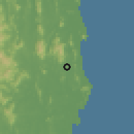 Shaded relief of the 60 km around Ayer Jernih, drawn from the GMTED2010 grid