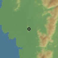 Shaded relief of the 60 km around Gunong Semanggol, drawn from the GMTED2010 grid